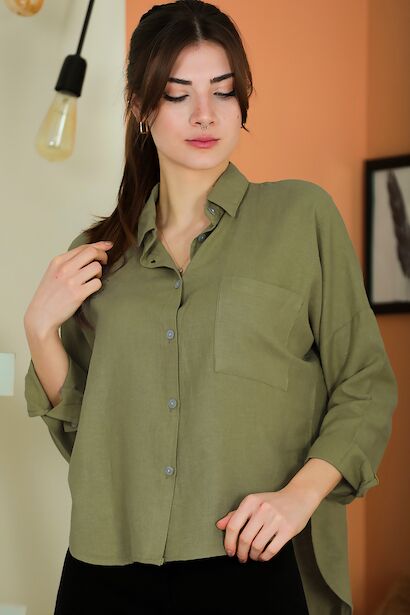 Kadın Keten Gömlek  Yeşil