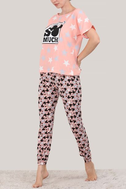 Kadın Kısa Kol Pijama Takımı  Somon