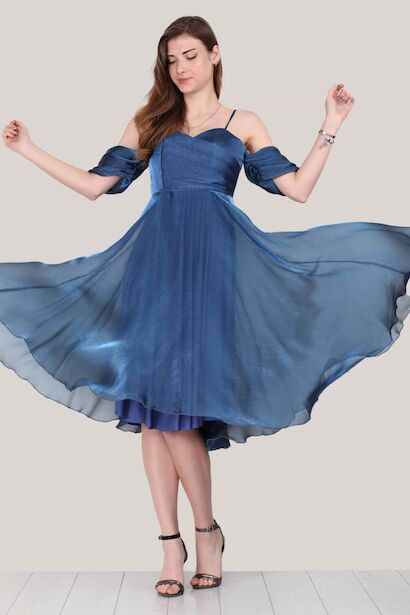 Kadın Midiboy Abiye Elbise  Kot Mavi