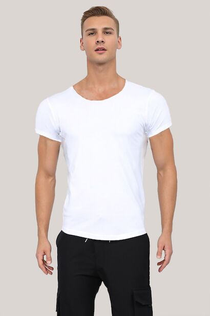 Erkek Bisiklet Yaka T-shirt  Beyaz