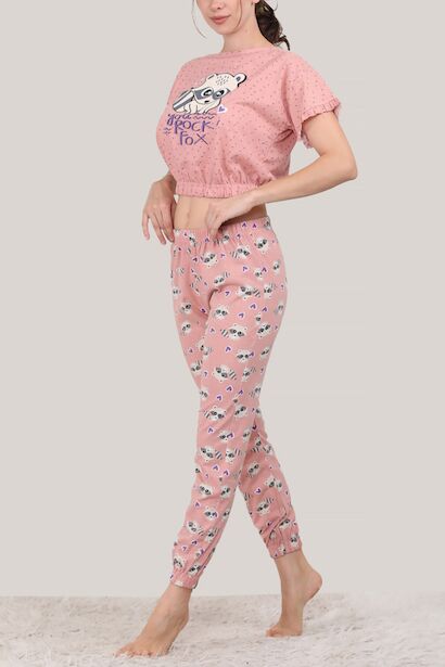 Kadın Kısa Kol Pijama Takımı  Pudra