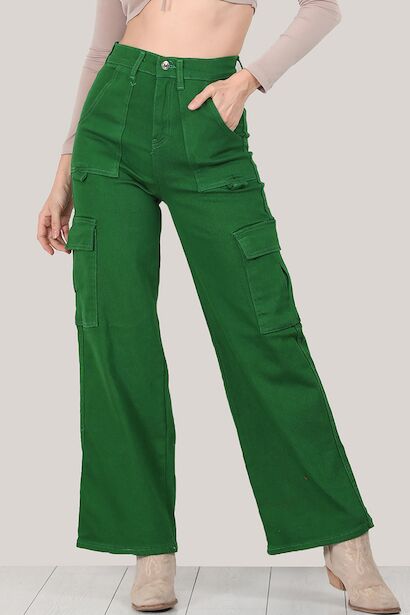 Kadın Kargo Bol Paça Pantolon  Yeşil