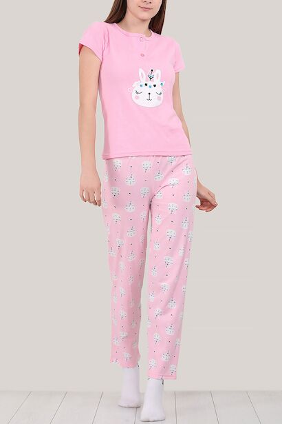 Kadın Kısa Kollu Pijama Takımı   Pembe