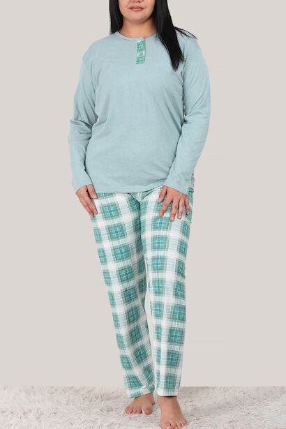 Büyük Beden Organik Pamuk Pijama Takımı Yeşil