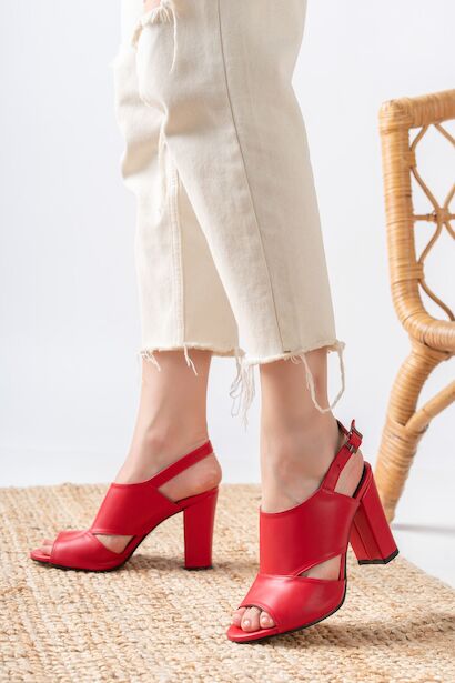 Seila Kırmızı Cilt Yüksek Topuklu Kadın Ayakkabı  Kırmızı