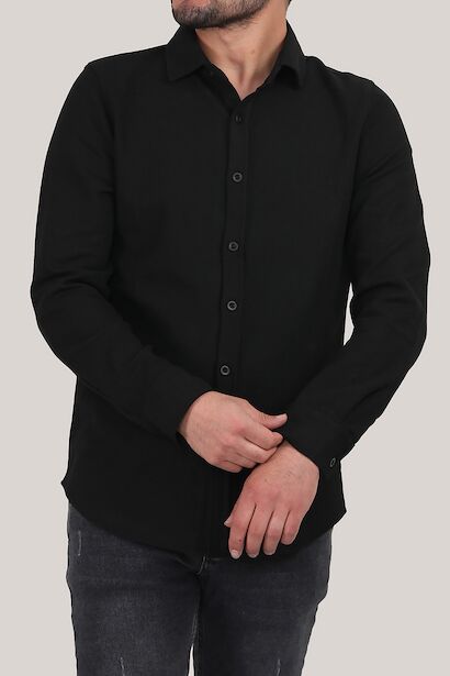 Erkek Uzun Kol Düğmeli Gömlek  Siyah