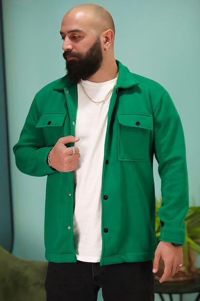Erkek Üç İplik Çıt Çıt Düğmeli Cepli Gömlek  Yeşil