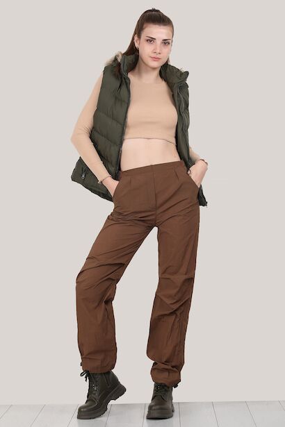 Kadın Paraşüt Pantolon  Kahverengi