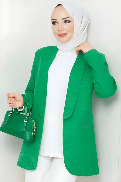 Kadın Mendil Yaka Blazer Ceket  Yeşil