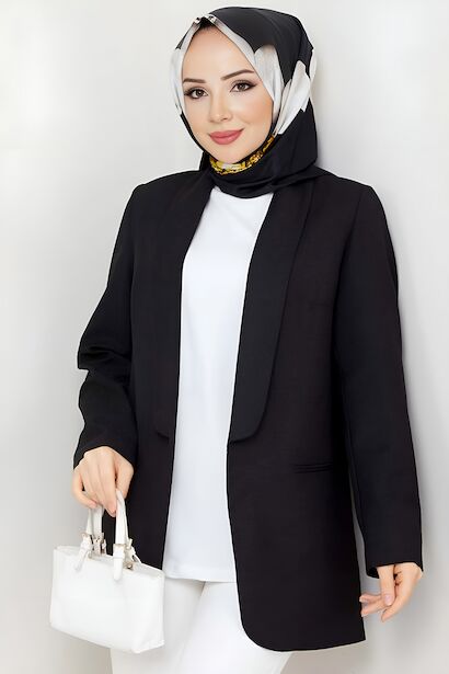 Kadın Mendil Yaka Blazer Ceket  Siyah