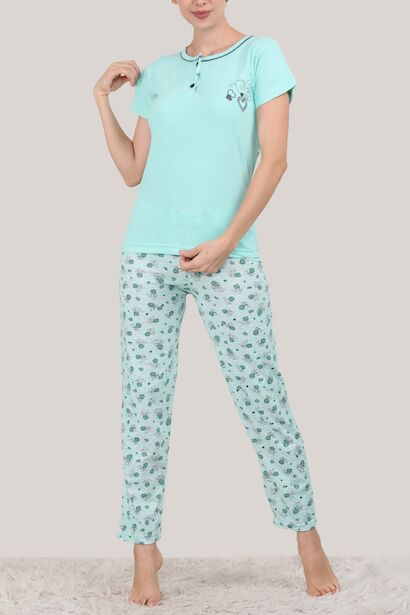 Kadın Kısa Kol Pijama Takımı  Su Yeşili