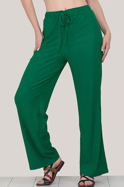 Kadın Bürümcek Bol Paça Pantolon  Yeşil