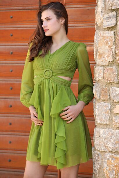 Simli Kadın Abiye Elbise  Yeşil