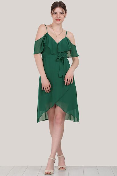 Kadın Kısa Şifon Elbise  Yeşil