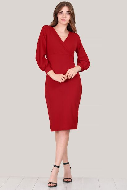 Kadın Uzun Kol Kısa Elbise  Kırmızı