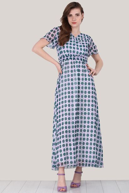 Kadın Günlük Uzun Şifon Elbise  Çok Renkli