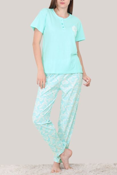 Kadın Kısa Kollu Pijama Takımı  Su Yeşili
