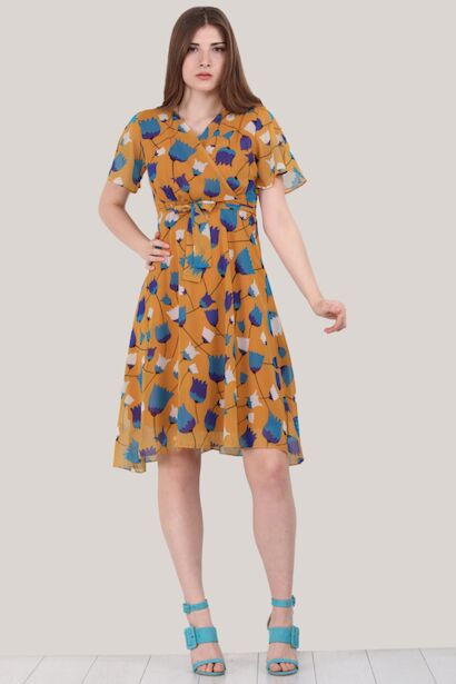 Kadın Kısa Şifon Elbise  Çok Renkli