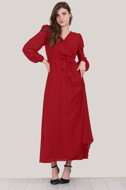 Kadın Şifon Uzun Elbise  Kırmızı
