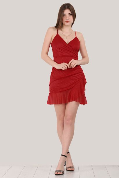 Kadın Kısa Tül Abiye Elbise  Kırmızı