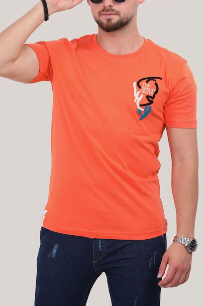 Erkek Bisiklet Yaka T-shirt  Oranj / Turuncu