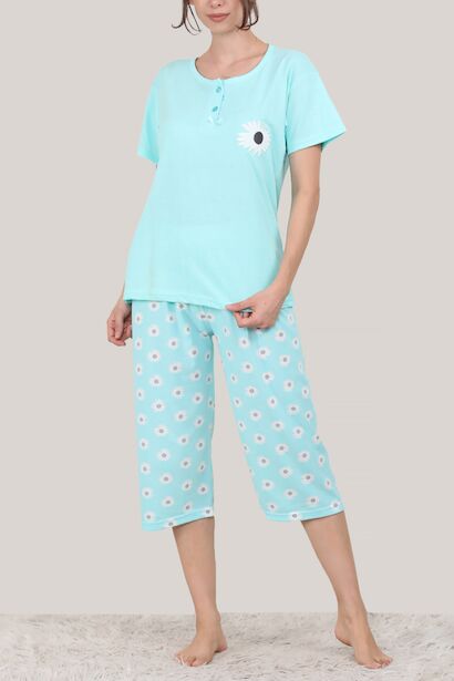 Kadın Kısa Kol Pijama Takımı  Su Yeşili