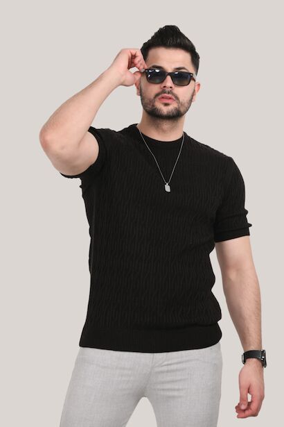 Erkek Kısa Kol Triko T-shirt  Siyah