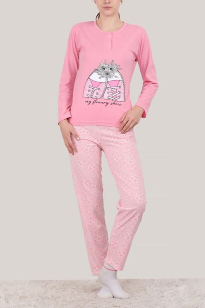 Kadın Uzun Kollu Pijama Takımı  Pembe